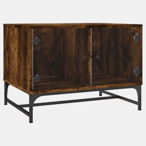 Mesa de Centro, Mesa baixa c portas de vidro 68,5x50x50 cm carvalho fumado