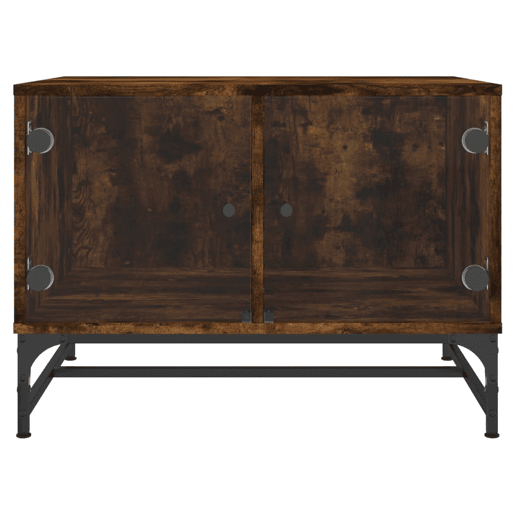 Mesa de Centro, Mesa baixa c portas de vidro 68,5x50x50 cm carvalho fumado