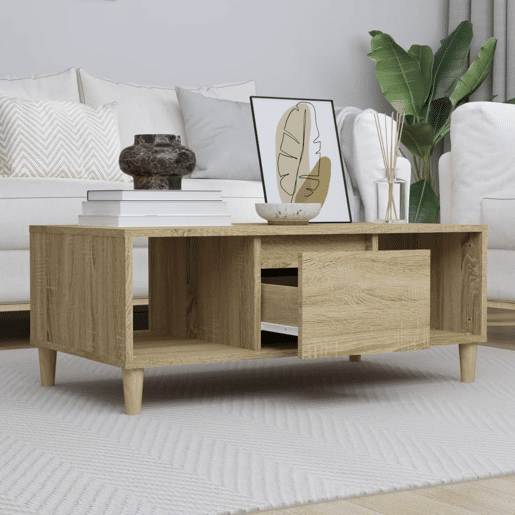 Mesa de Centro, Mesa baixa, 90x50x36,5 cm derivados madeira carvalho sonoma