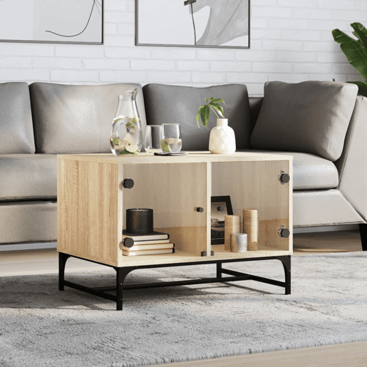 Mesa de Centro, Mesa baixa, c portas de vidro 68,5x50x50 cm carvalho sonoma