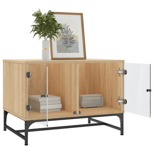 Mesa de Centro, Mesa baixa, c portas de vidro 68,5x50x50 cm carvalho sonoma