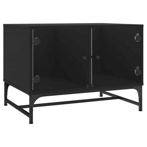 Mesa de Centro, Mesa baixa, c portas de vidro 68,5x50x50 cm preto