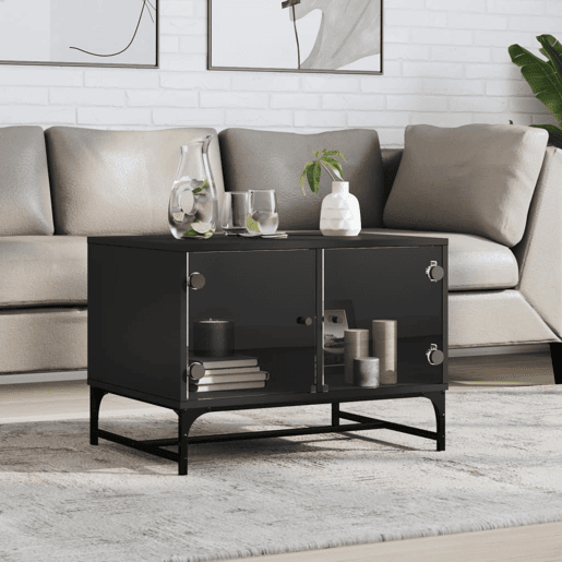 Mesa de Centro, Mesa baixa, c portas de vidro 68,5x50x50 cm preto
