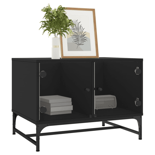 Mesa de Centro, Mesa baixa, c portas de vidro 68,5x50x50 cm preto