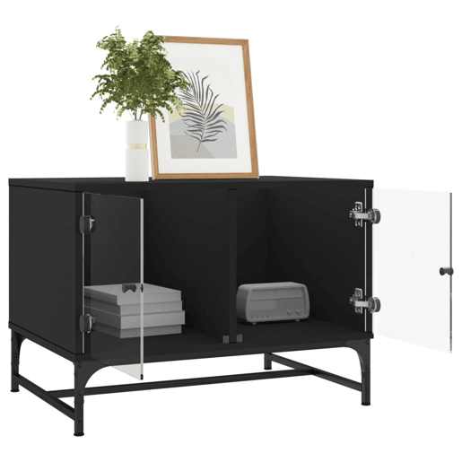 Mesa de Centro, Mesa baixa, c portas de vidro 68,5x50x50 cm preto