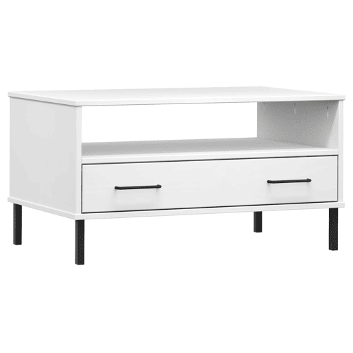 Mesa de Centro, Mesa baixa, com pernas de metal madeira maciça OSLO branco