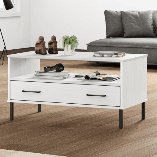 Mesa de Centro, Mesa baixa, com pernas de metal madeira maciça OSLO branco