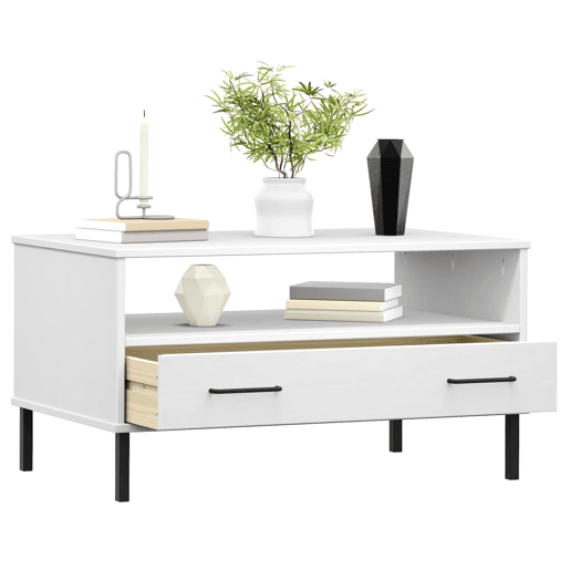 Mesa de Centro, Mesa baixa, com pernas de metal madeira maciça OSLO branco