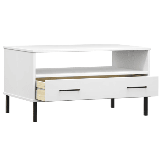 Mesa de Centro, Mesa baixa, com pernas de metal madeira maciça OSLO branco