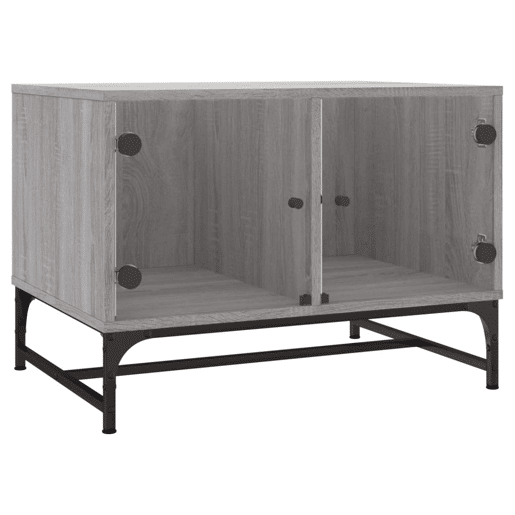 Mesa de Centro, Mesa baixa, c portas de vidro 68,5x50x50 cm cinza sonoma
