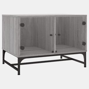 Mesa de Centro, Mesa baixa, c portas de vidro 68,5x50x50 cm cinza sonoma