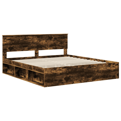 Estrutura de cama de casal com cabeceira - Carvalho Defumado 200 x 200 cm