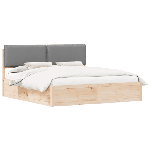 Estrutura de Cama de casal moderno com Cabeceira Estofada Cinzento-claro