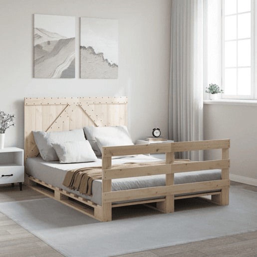 Estrutura de Cama de casal simple com cabeceira 140x200 cm pinho maciço