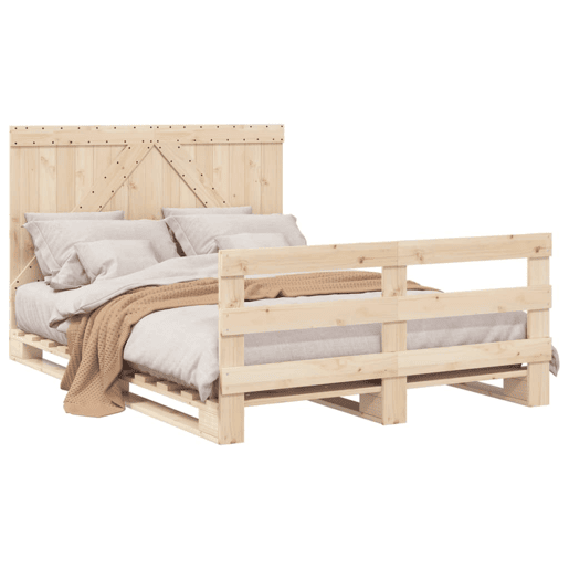 Estrutura de Cama de casal simple com cabeceira 140x200 cm pinho maciço