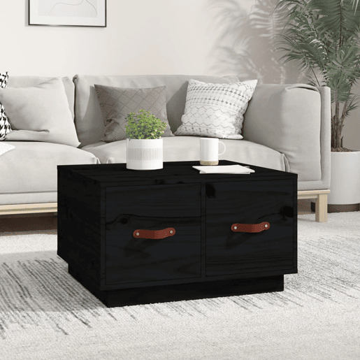 Mesa de Centro, Mesa baixa, 60x53x35 cm madeira de pinho maciça preto