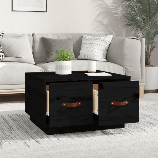 Mesa de Centro, Mesa baixa, 60x53x35 cm madeira de pinho maciça preto