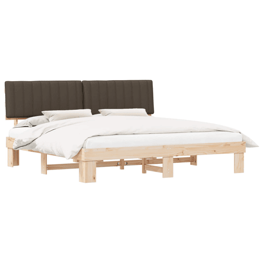 Estrutura de Cama de casal moderno com Cabeceira Estofada Cinzento-acastanhado