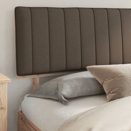 Estrutura de Cama de casal moderno com Cabeceira Estofada Cinzento-acastanhado