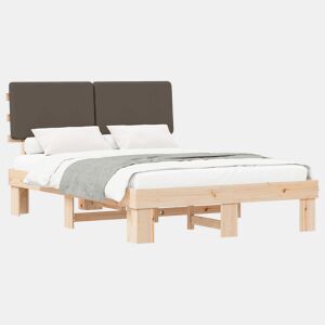 Estrutura de Cama de casal moderno com Cabeceira Estofada Cinzento-acastanhado