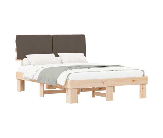 Estructura de cama matrimonial estilo con cabecera tapizada taupé 160 x 200 cm