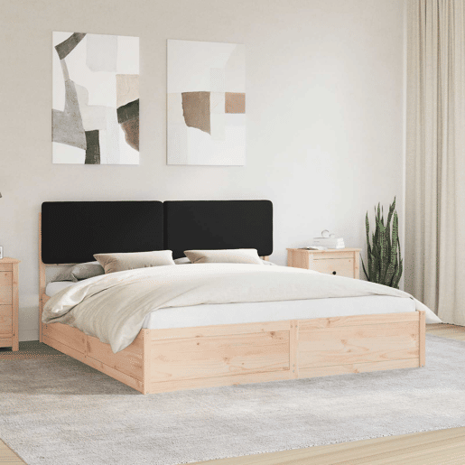 Estrutura de Cama de casal moderno com Cabeceira Estofada Preto 200 x 200 cm