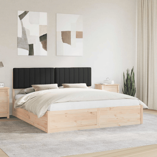 Estrutura de Cama de casal moderno com Cabeceira Estofada Preto 180 x 200 cm