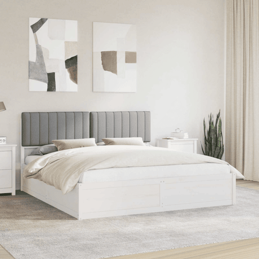 Estrutura de Cama de casal moderno com Cabeceira Estofada Cinzento-claro