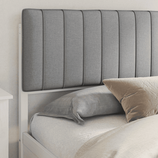 Estrutura de Cama de casal moderno com Cabeceira Estofada Cinzento-claro