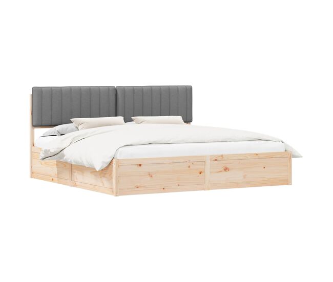 Estructura de cama matrimonial estilo con cabecera tapizada gris claro