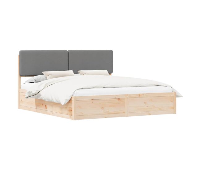 Estructura de cama matrimonial estilo con cabecera tapizada gris claro