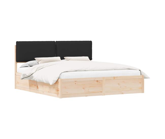 Estructura de cama matrimonial estilo con cabecera tapizada negro 200 x 200 cm