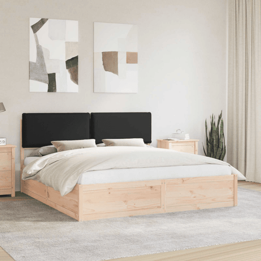 Estrutura de Cama de casal moderno com Cabeceira Estofada Preto 200 x 200 cm