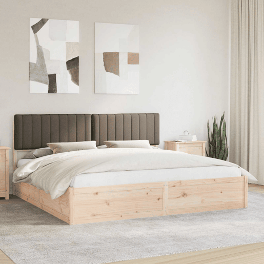 Estrutura de Cama de casal moderno com Cabeceira Estofada Cinzento-acastanhado