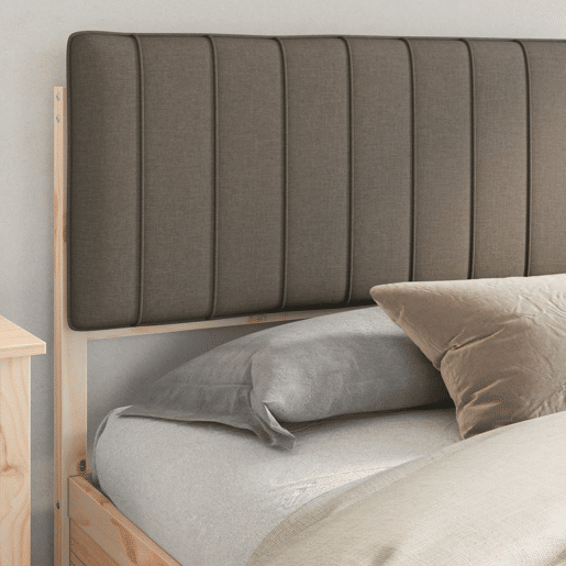 Estrutura de Cama de casal moderno com Cabeceira Estofada Cinzento-acastanhado