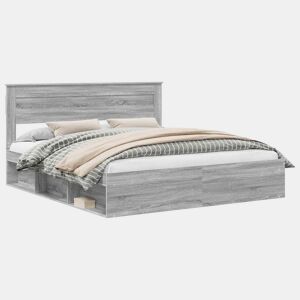 Estrutura de cama de casal king size com cabeceira - Cinza Sonoma 200 x 200 cm