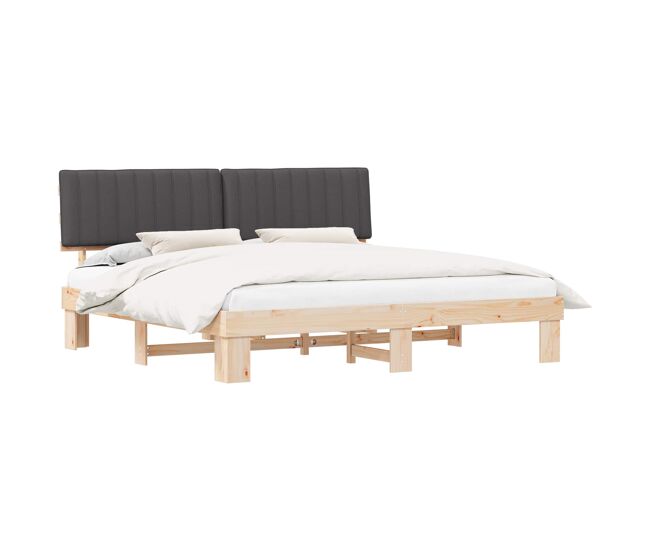 Estructura de cama matrimonial estilo con cabecera tapizada gris oscuro