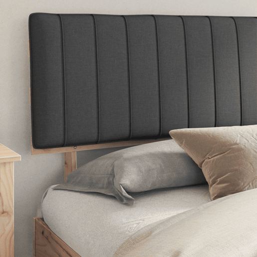 Estrutura de Cama de casal moderno com Cabeceira Estofada Cinza Escuro