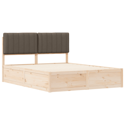 Estrutura de Cama de casal moderno com Cabeceira Estofada Cinzento-acastanhado