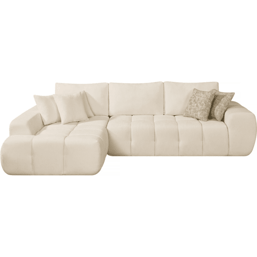 Sofá de canto esquerdo em tecido, estilo bubble, modelo Sidonie - 4 lugares - Bege Sofá de canto esquerdo em tecido, estilo bubble, modelo Sidonie - 4 lugares - Bege