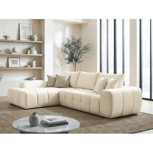 Sofá de canto esquerdo em tecido, estilo bubble, modelo Sidonie - 4 lugares - Bege Sofá de canto esquerdo em tecido, estilo bubble, modelo Sidonie - 4 lugares - Bege