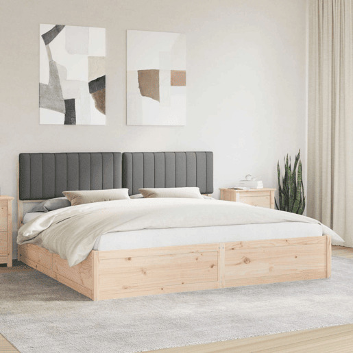 Estrutura de Cama de casal moderno com Cabeceira Estofada Cinza Escuro