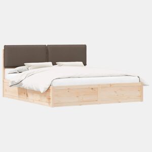 Estrutura de Cama de casal moderno com Cabeceira Estofada Cinzento-acastanhado