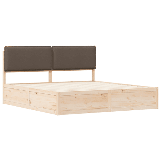 Estrutura de Cama de casal moderno com Cabeceira Estofada Cinzento-acastanhado