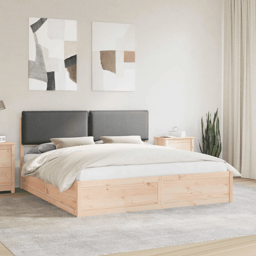 Estrutura de Cama de casal moderno com Cabeceira Estofada Cinza Escuro