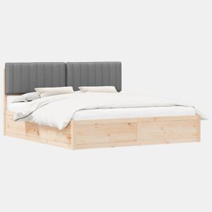 Estrutura de Cama de casal moderno com Cabeceira Estofada Cinzento-claro