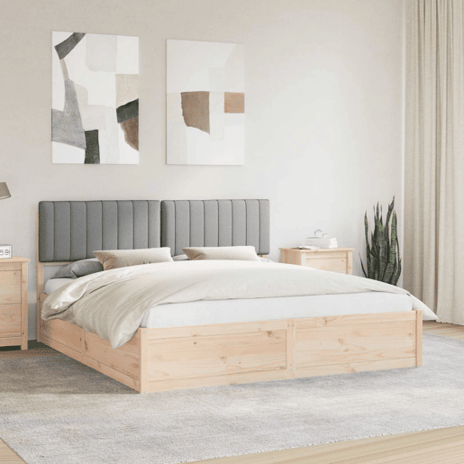 Estrutura de Cama de casal moderno com Cabeceira Estofada Cinzento-claro