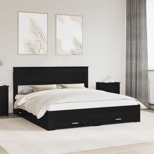 Estrutura da Cama de casal moderno com cabeceira Carvalho Preto 180 x 200 cm