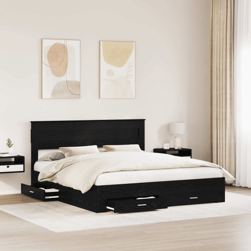 Estrutura da Cama de casal moderno com cabeceira Carvalho Preto 180 x 200 cm