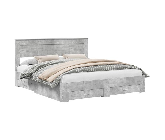 Estructura de cama matrimonial comodidad con cabecera - gris concreto 180 x 200 cm